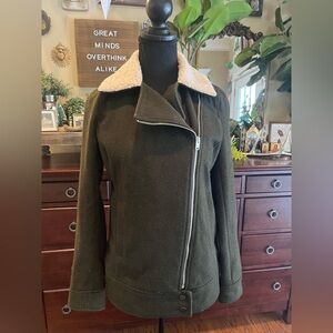 a.n.a Dark Green Jacket with Teddy Cream Collar